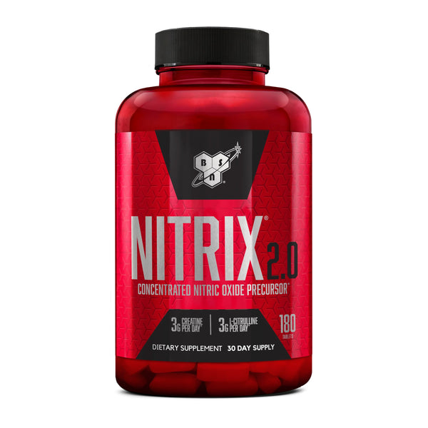 BSN NITRIX 2.0, Workout Supplement, Nitric Oxide Precursors, 3g Creatine, 3g L Citrulline, L-Citrulline, Supports Workout Performance, Pumps, Muscle Recovery and Endurance, 180 Tablets, 60 Servings
