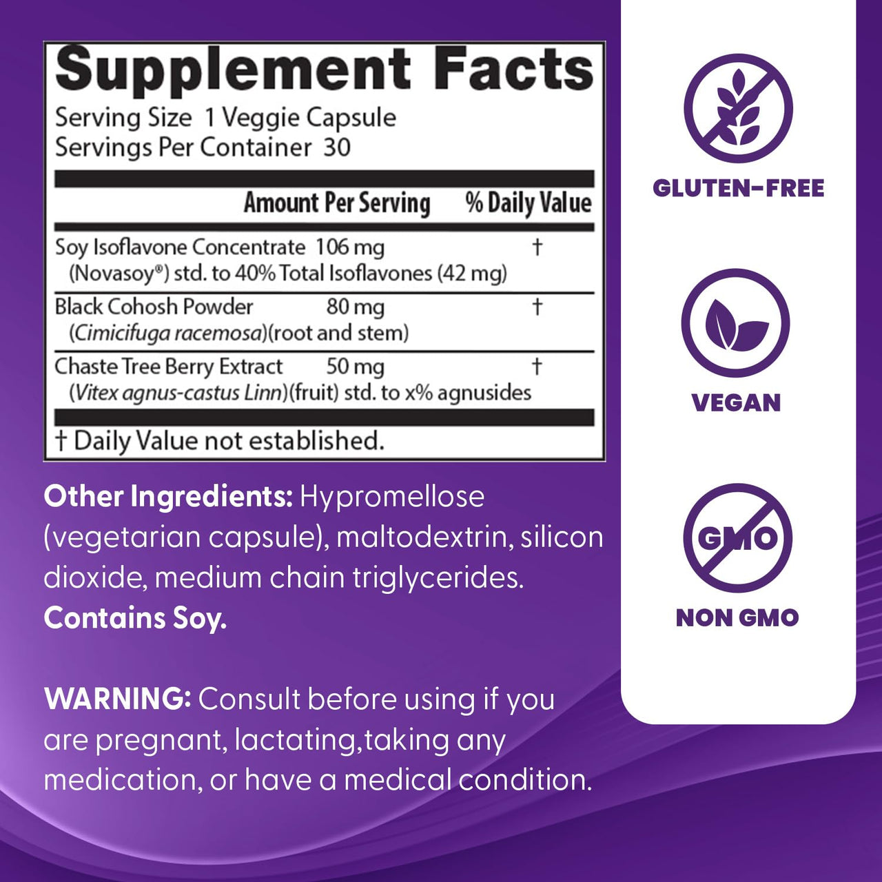 Doctor's Best Womens Menopause Support (Soy Isoflavone, Black Cohosh, Chaste Tree), Multi-Symptom Relief, Non-GMO, Gluten Free, Vegan 30 Veggie Caps