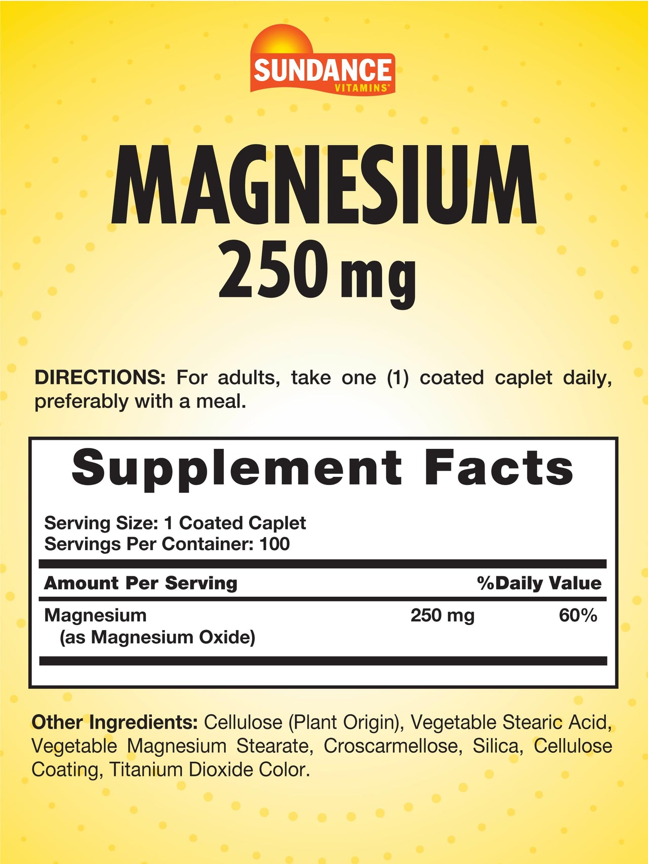 Sundance Magnesium Supplement | 250mg | 100 Caplets | Essential Mineral Formula | Vegetarian, Non-GMO, & Gluten Free