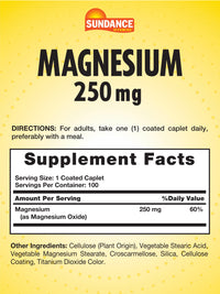 Thumbnail for Sundance Magnesium Supplement | 250mg | 100 Caplets | Essential Mineral Formula | Vegetarian, Non-GMO, & Gluten Free