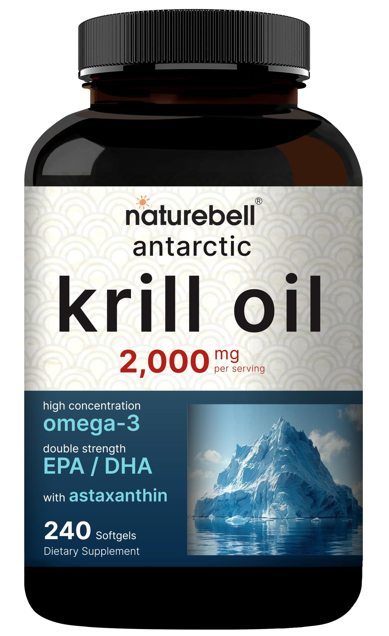 NatureBell Antarctic Krill Oil 2000mg Supplement, 240 Softgels, 3X Strength Natural Source of Omega-3s, EPA 240mg + DHA 160mg + Astaxanthin 800mcg – No Fishy Aftertaste – Mercury Free & Non-GMO