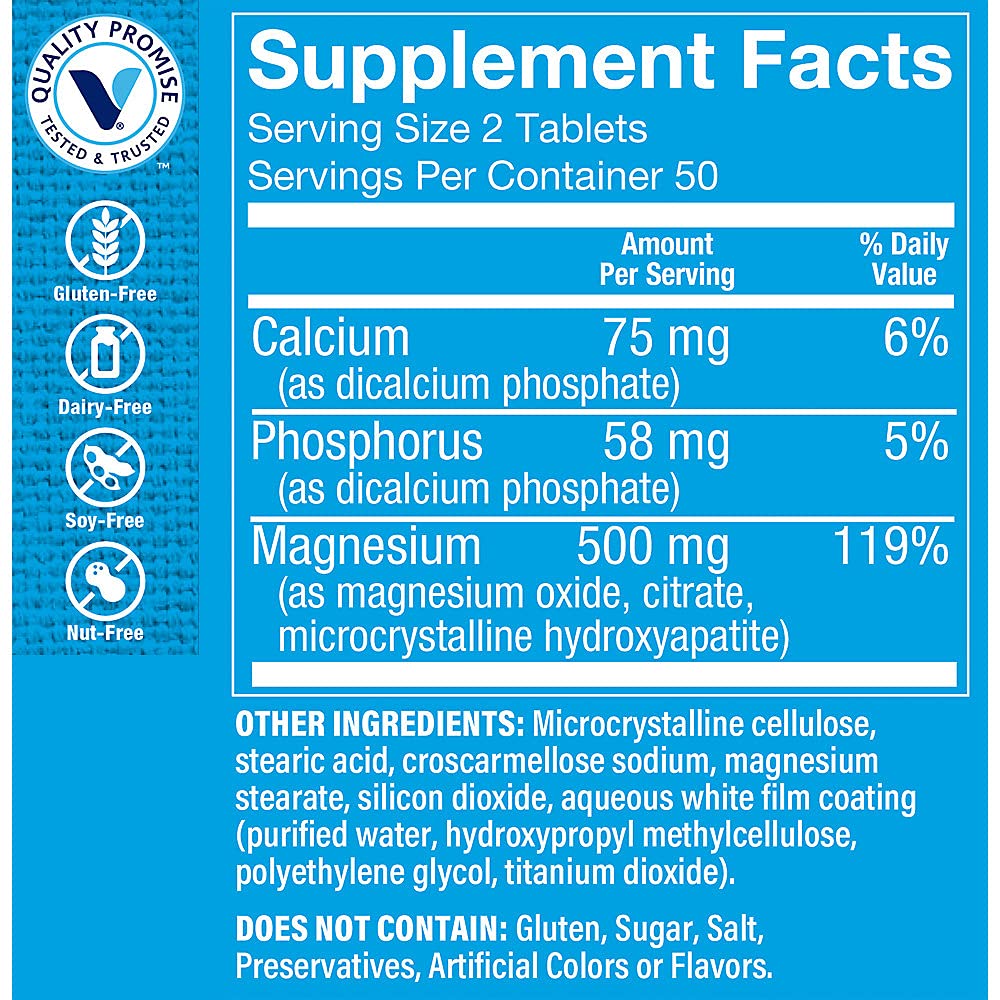 The Vitamin Shoppe Magnesium 500MG - Muscle Relaxation, Bone Health & Energy Production Support, Daily Mineral (100 Tablets)