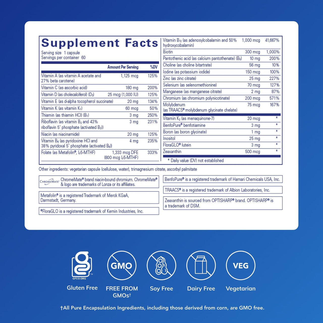 Pure Encapsulations PureGenomics Multivitamin - Supplement to Support Nutrient Requirements of Common Genetic Variations* - with Vitamin A,B,C,D,E, K & Minerals - 60 Capsules