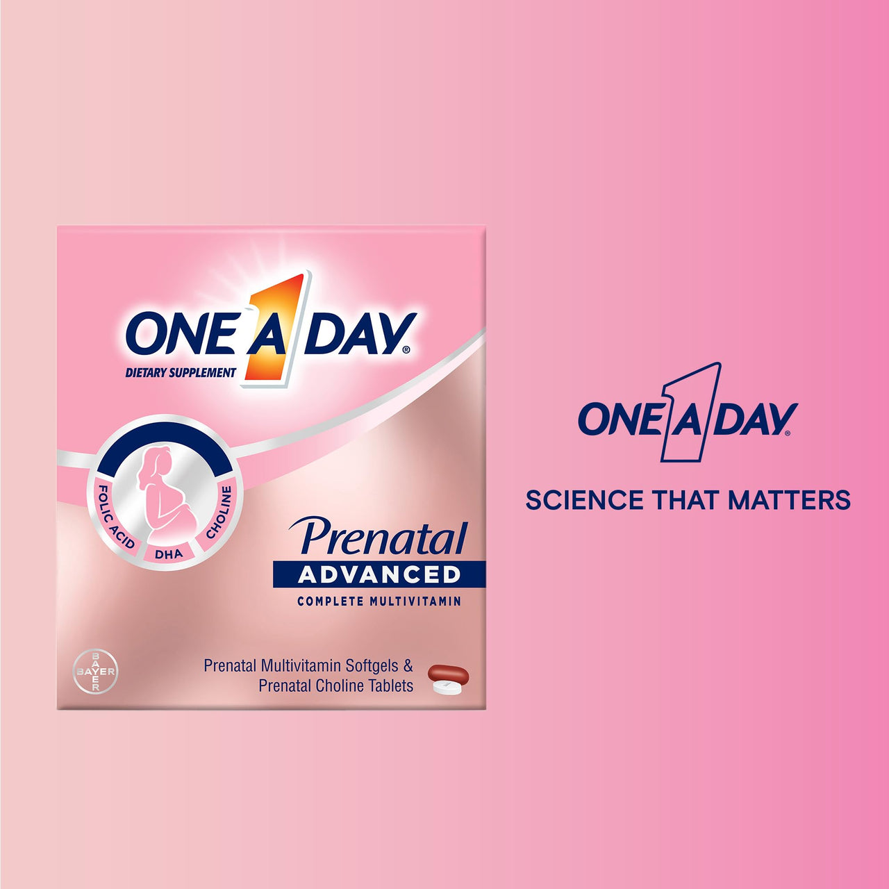 One A Day Womens Prenatal Advanced Complete Multivitamin with Brain Support* with Choline, Folic Acid, Omega-3 DHA & Iron for Pre, During and Post Pregnancy, 30+30 Count (60 Total Set)