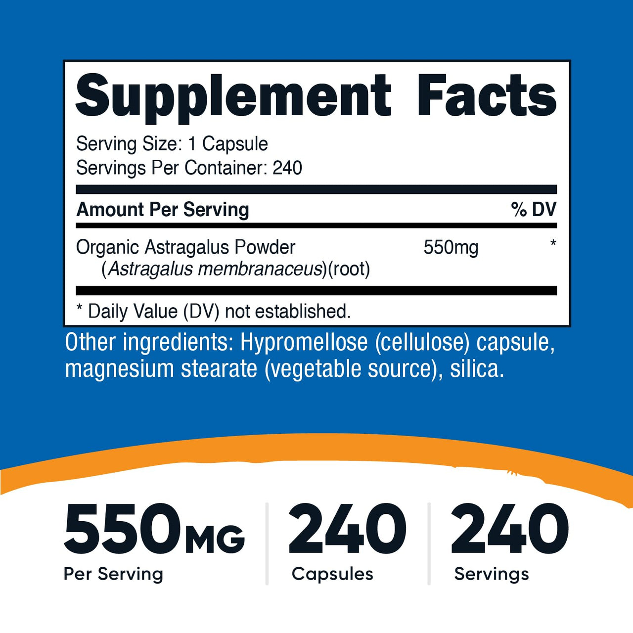 Nutricost Astragalus Capsules 550mg, 240 Vegetarian Capsules - Non-GMO and Gluten Free