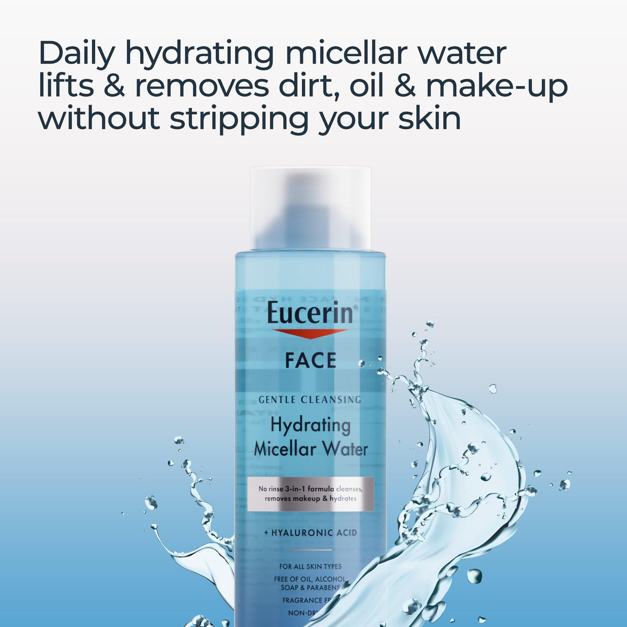 Eucerin Face Gentle Cleansing Hydrating Micellar Water, Face Cleanser and Makeup Remover with Hyaluronic Acid, 13.5 Fl Oz Bottle