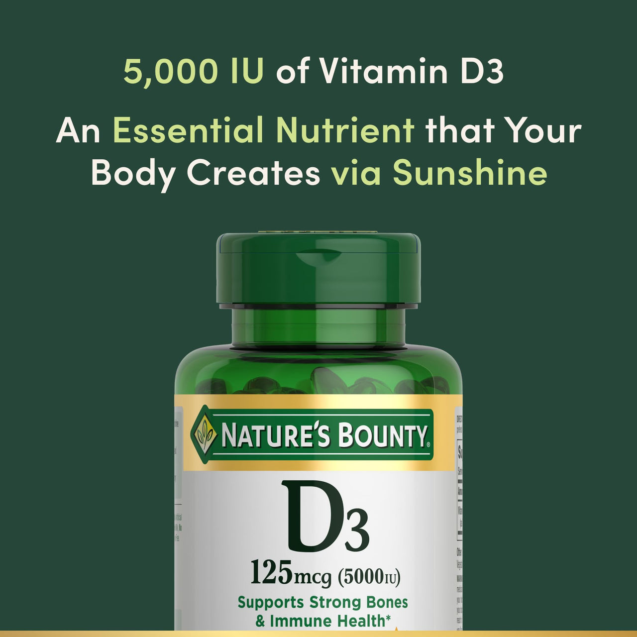 Nature's Bounty Vitamin D3 5000 IU Softgels, Rapid Release, Immune Support, Vitamin D Supplements, 240 Ct