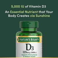 Thumbnail for Nature's Bounty Vitamin D3 5000 IU Softgels, Rapid Release, Immune Support, Vitamin D Supplements, 240 Ct
