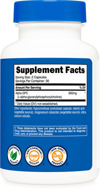 Thumbnail for Nutricost Alpha GPC 600mg, 120 Vegetarian Capsules - Non-GMO and Gluten Free, 300mg Per Capsule