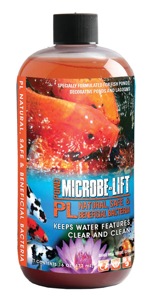 MICROBE-LIFT PL Pond Bacteria and Outdoor Water Garden Cleaner, Safe for Live Koi Fish, Plant Life, and Decor, 16 Ounces