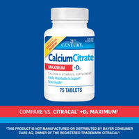 Thumbnail for 21st Century Calcium Citrate Plus D Maximum Caplets, 75 Count