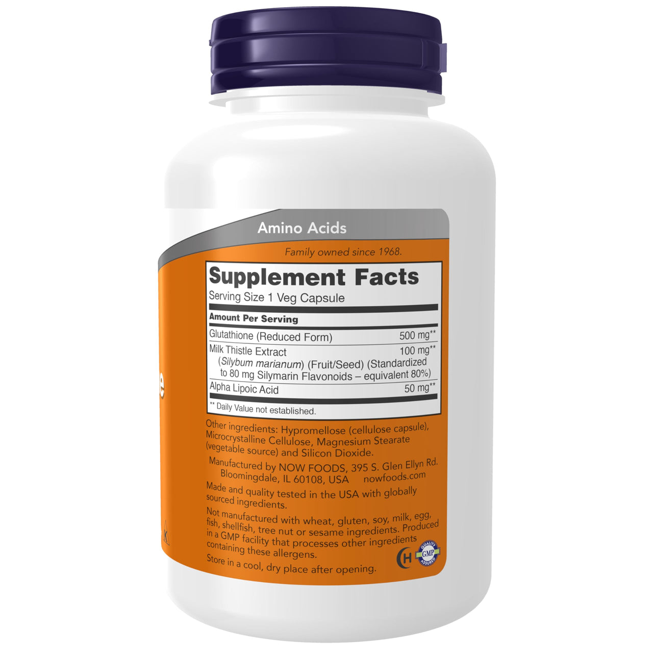 Now Foods Supplements, Glutathione 500 mg, with Milk Thistle Extract & Alpha Lipoic Acid, Free Radical Neutralizer*, 120 Veg Capsules, Beige