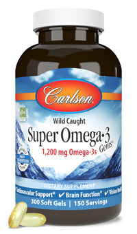 Thumbnail for Carlson - Super Omega-3 Gems, 1200 mg Omega-3 Fatty Acids with EPA and DHA, Wild-Caught Norwegian Fish Oil Supplement, Sustainably Sourced Capsules 300 Softgels