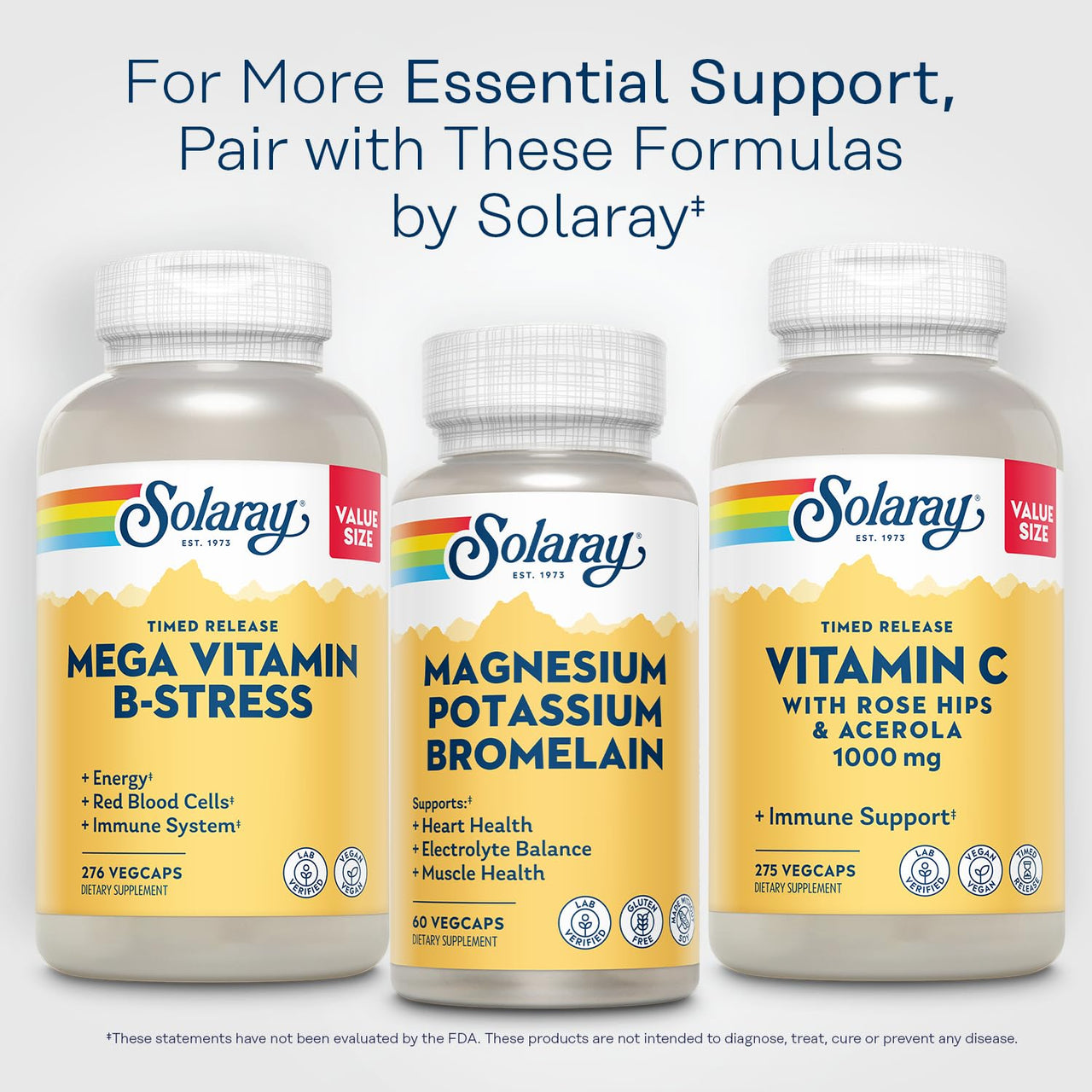 Solaray Magnesium and Potassium with Bromelain, Magnesium Potassium Supplement for Heart Health, Electrolyte, and Muscle Support - Gluten Free & Lab Verified - 30 Servings, 60 VegCaps