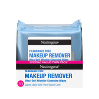 Thumbnail for Neutrogena Fragrance-Free Makeup Remover Wipes, Daily Facial Cleanser Towelettes, Gently Removes Oil & Makeup, Alcohol-Free Makeup Wipes, Twin Pack, 2 x 25 ct