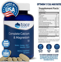 Thumbnail for Trace Minerals Complete Calcium & Magnesium 1:1 - Dietary Supplement for Bone Health & Energy Support - Mineral Supplement to Aid Immune Health - Formula with Sea Minerals - 120 Tablets (30 Servings)