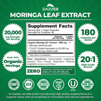 Thumbnail for Zazzee USDA Organic Moringa Leaf 20:1 Extract, 180 Vegan Capsules, 3 Month Supply, Certified Kosher, Moringa Oleifera, Antioxidant, Immune & Cellular Support, Superfood Supplement, Made in the USA