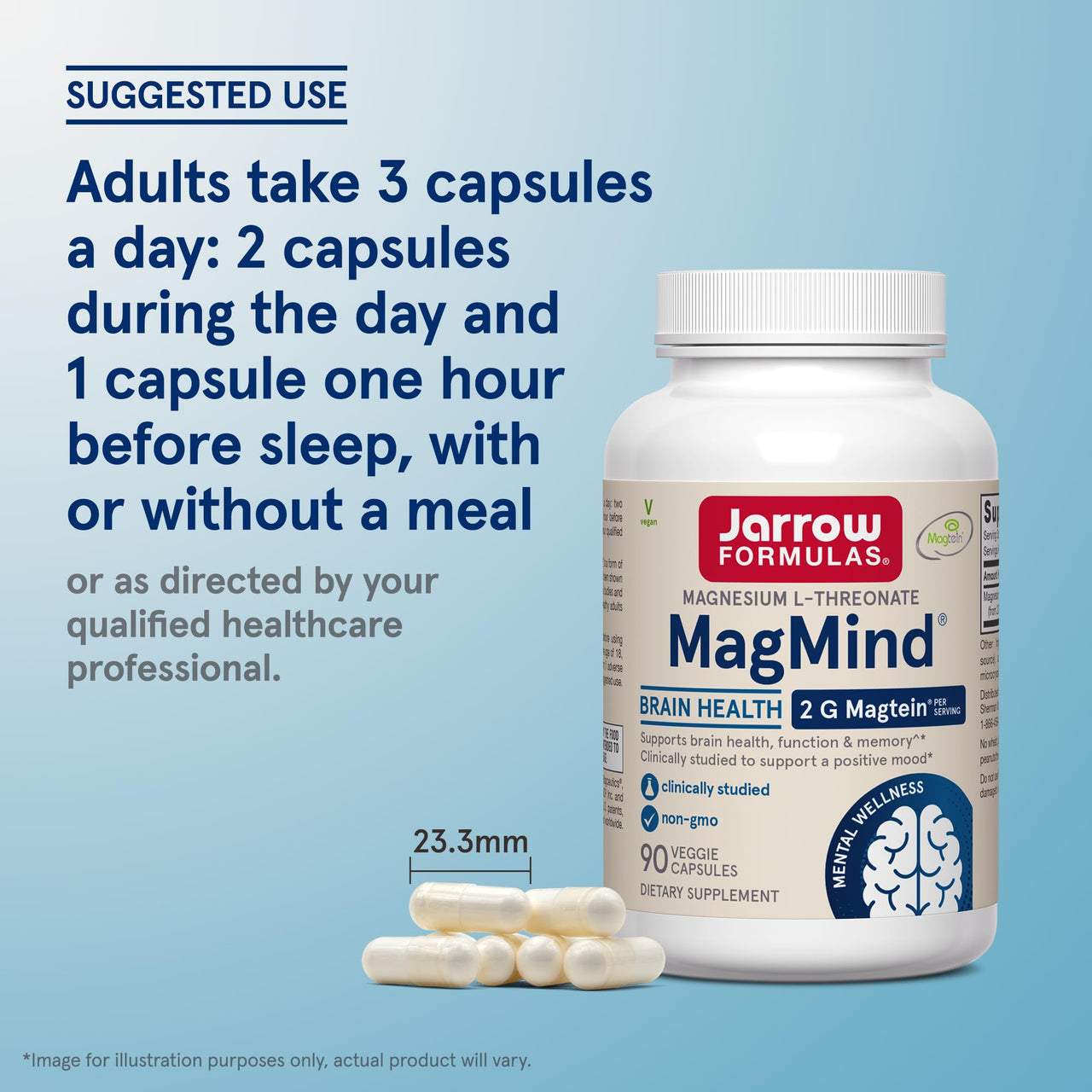 Jarrow Formulas Magnesium L-Threonate, MagMind Magtein Brain Supplements for Memory Support, 90 Veggie Capsules, Up to a 30 Day Supply