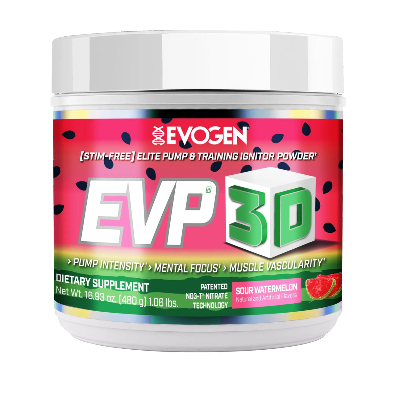 Evogen EVP 3D - Stim Free Pre Workout Powder for Men & Women | Sugar Free Non Stim Preworkout with Beta Alanine and Creatine for Energy & Pump | Sour Watermelon | 40 Servings