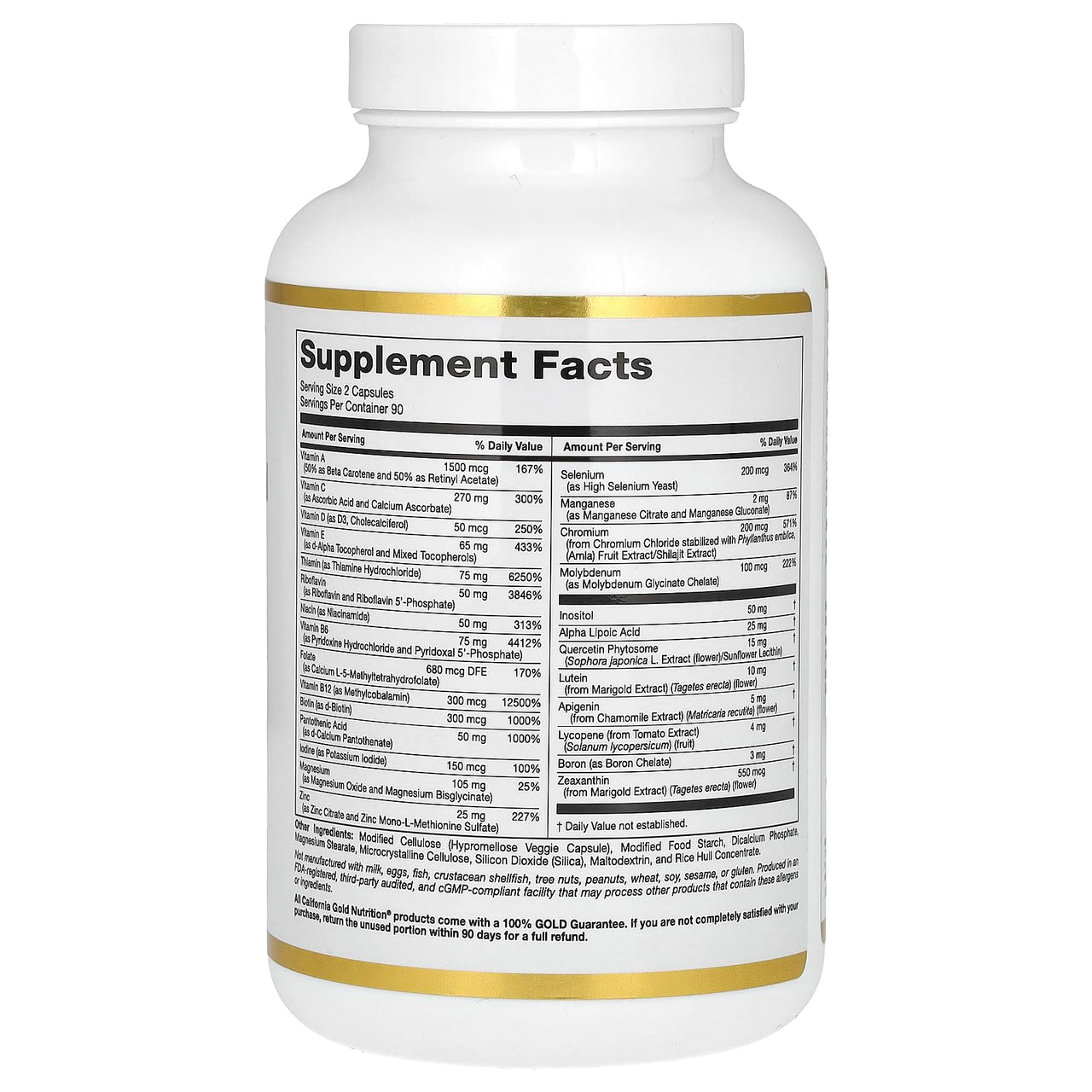 California Gold Nutrition Multivitamin and Mineral with Methyl B12, Vitamin C, L-MethylFolate and Bio-Quercetin, Two-A-Day, 180 Veggie Capsules