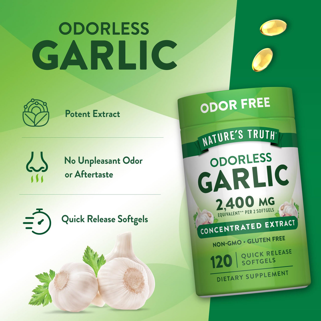 Nature's Truth Odorless Garlic | 120 Softgels | Extract Pills | Non-GMO, Gluten Free Supplement