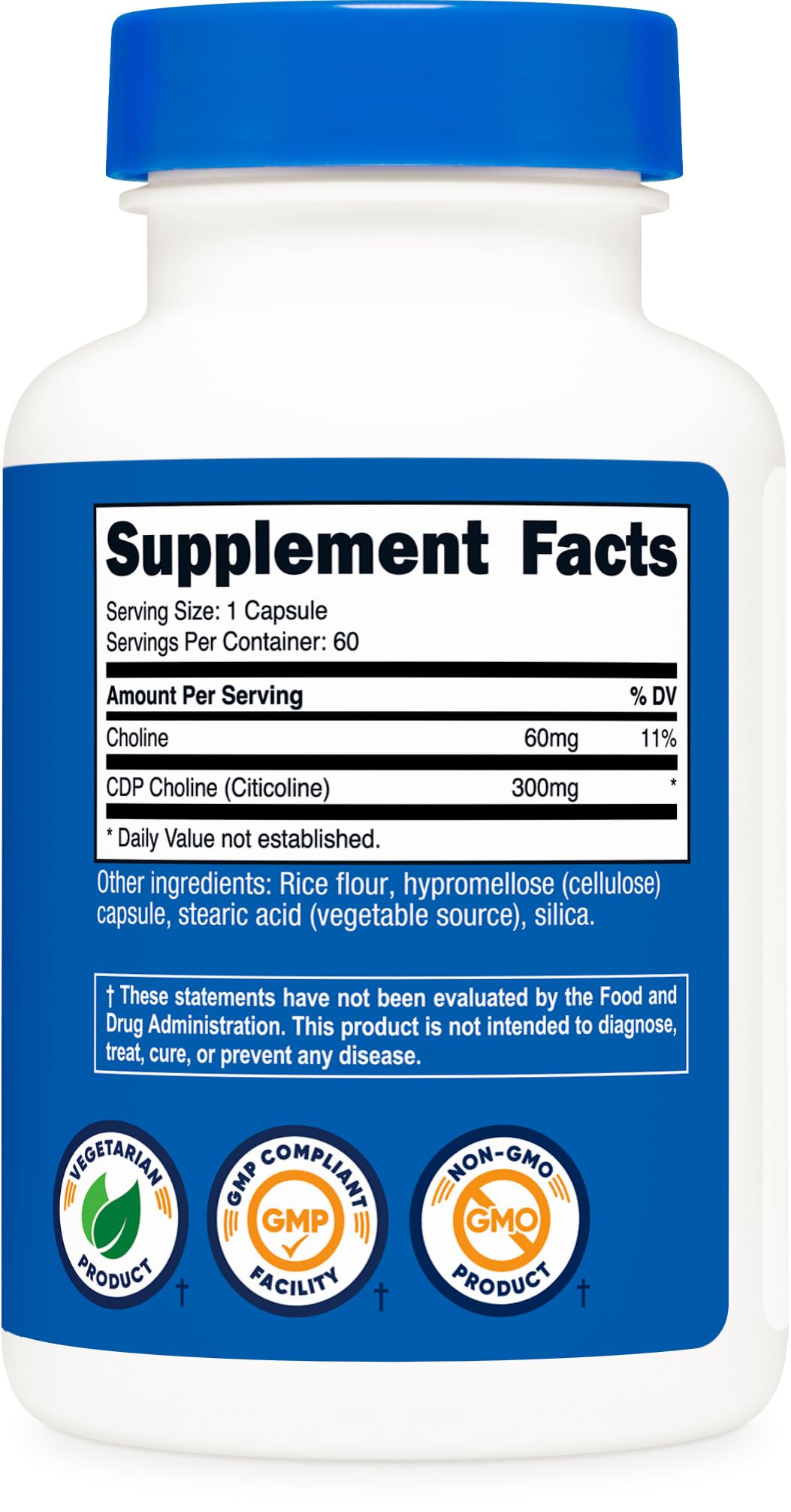 Nutricost CDP Choline (Citicoline) 300mg, 60 Vegetarian Capsules - Non-GMO, Vegetarian Friendly, Gluten Free …