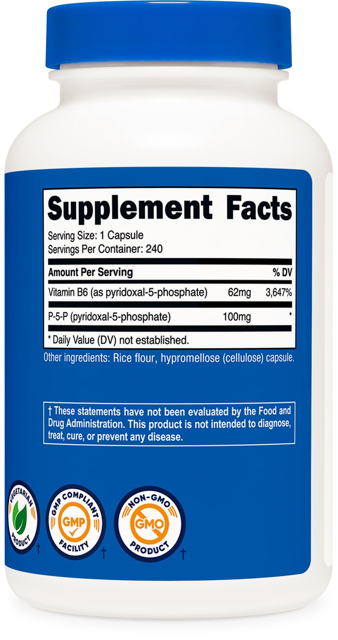 Nutricost P5P Vitamin B6 Supplement 100mg, 240 Capsules (Pyridoxal-5-Phosphate) - Vegetarian Friendly, Non-GMO, Gluten Free
