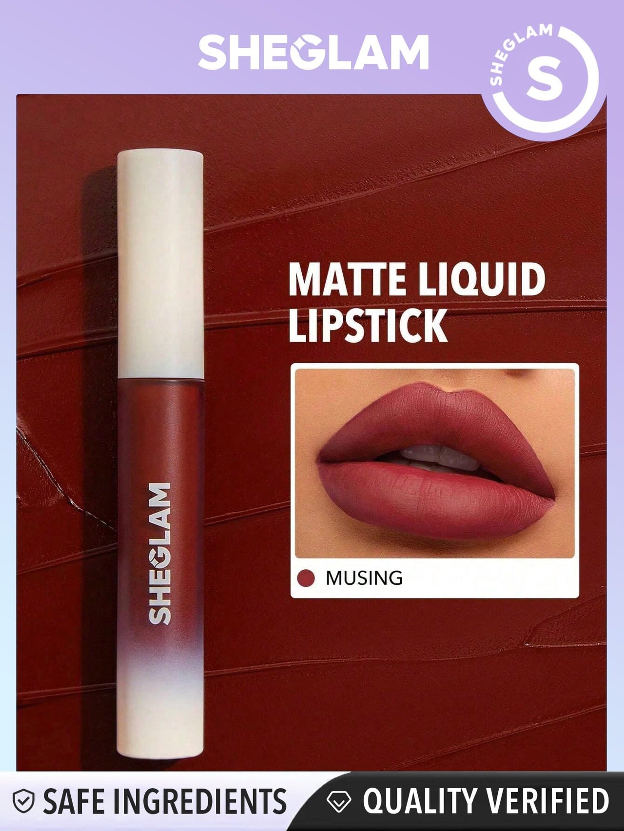 SHEGLAM Matte Allure Liquid Lipstick Long Lasting High Pigment Lipstick Nourishing Sunflower Oil Reduce Lip Care-Musing