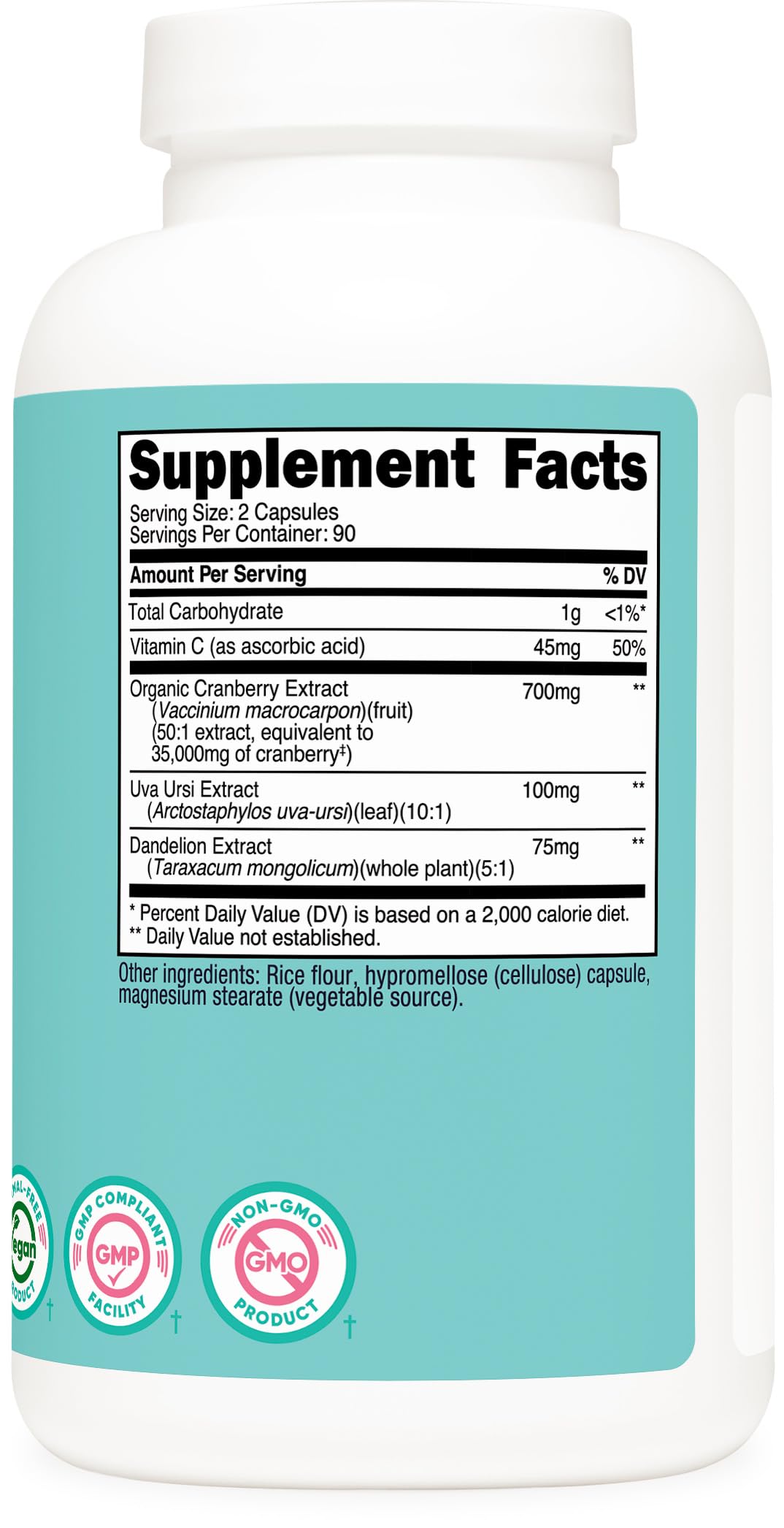 Nutricost Cranberry Extract for Women 35,000mg Equivalent from 700mg of 50:1 Extract, 180 Capsules for 90 Servings – with Vitamin C, Uva Ursi & Dandelion Root, Vegan, GMO-Free & Gluten-Free