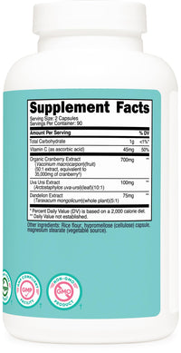 Thumbnail for Nutricost Cranberry Extract for Women 35,000mg Equivalent from 700mg of 50:1 Extract, 180 Capsules for 90 Servings – with Vitamin C, Uva Ursi & Dandelion Root, Vegan, GMO-Free & Gluten-Free