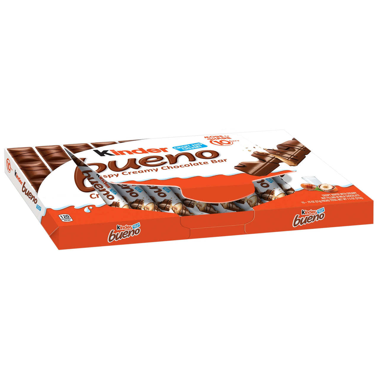 Kinder Bueno Milk Chocolate and Hazelnut Cream, 5 Pack, 2 Individually Wrapped Chocolate Bars Per Pack, 7.5 oz