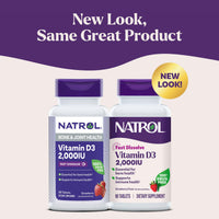 Thumbnail for Natrol Fast Dissolve Vitamin D3 2,000 IU, Dietary Supplement for Bone and Joint Health, Bone Support Supplement, 90 Tablets, 90 Day Supply