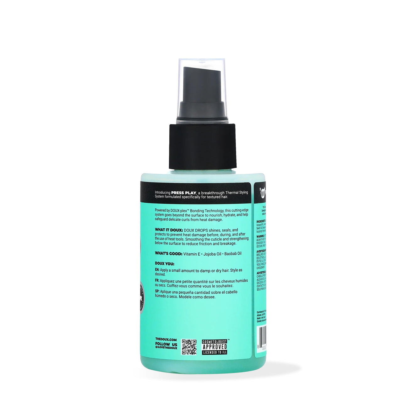 The Doux DOUX DROPS Bonding Polish Spray – Anti-Humidity Hair Smoother & Heat Protectant for Curly Hair – Silkening Bonding Oil with Vitamin E, Baobab & Jojoba, 4 oz