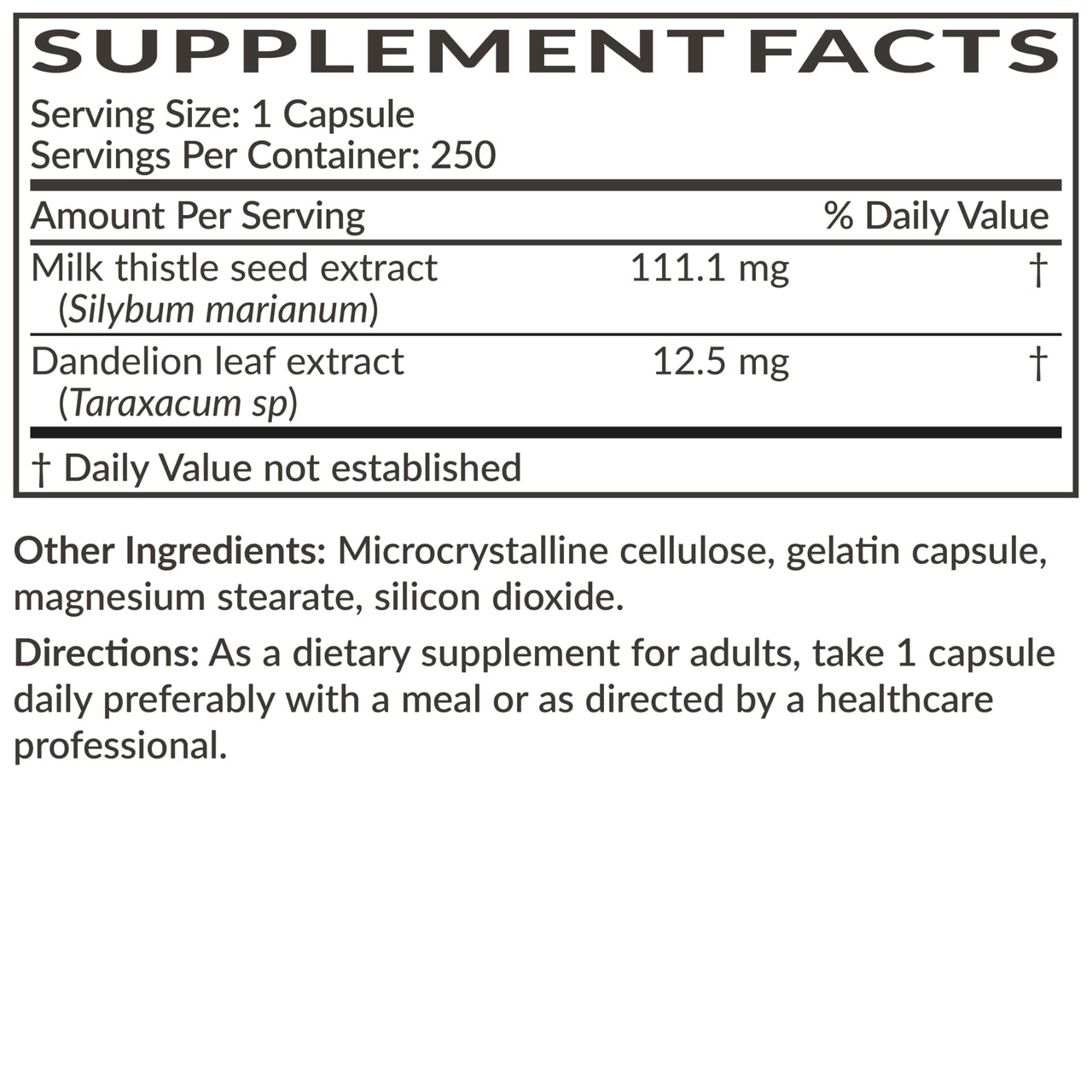 Futurebiotics Milk Thistle Silymarin Marianum & Dandelion Extract Liver Health Support, Antioxidant Support, Detox, 250 Capsules