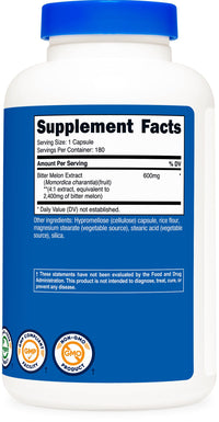 Thumbnail for Nutricost Bitter Melon 2,400mg Equivalent from 600mg of 4:1 Extract Per Serving, 180 Capsules for 180 Servings Per Bottle - Momordica Charantia, Vegan, Gluten Free and GMO Free