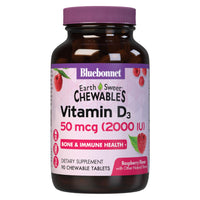 Thumbnail for Bluebonnet Nutrition Earth Sweet Vitamin D3 2000 IU Chewable Tablets, Aids in Muscle and Skeletal Growth, D3, Non GMO, Gluten, Free, Soy Free, Milk Free, Kosher, 90 Chewable Tablets, Raspberry Flavor