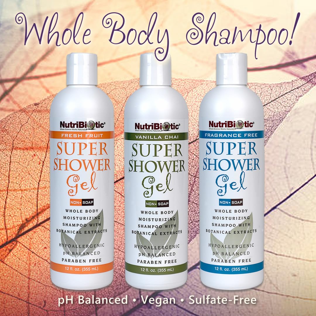 NutriBiotic – Fresh Fruit Super Shower Gel, 12 Oz Twin Pack | Whole Body Moisturizing Shampoo with GSE & Botanical Extracts | pH Balanced & Free of Gluten, Parabens, Sulfates, Dyes & Colorings