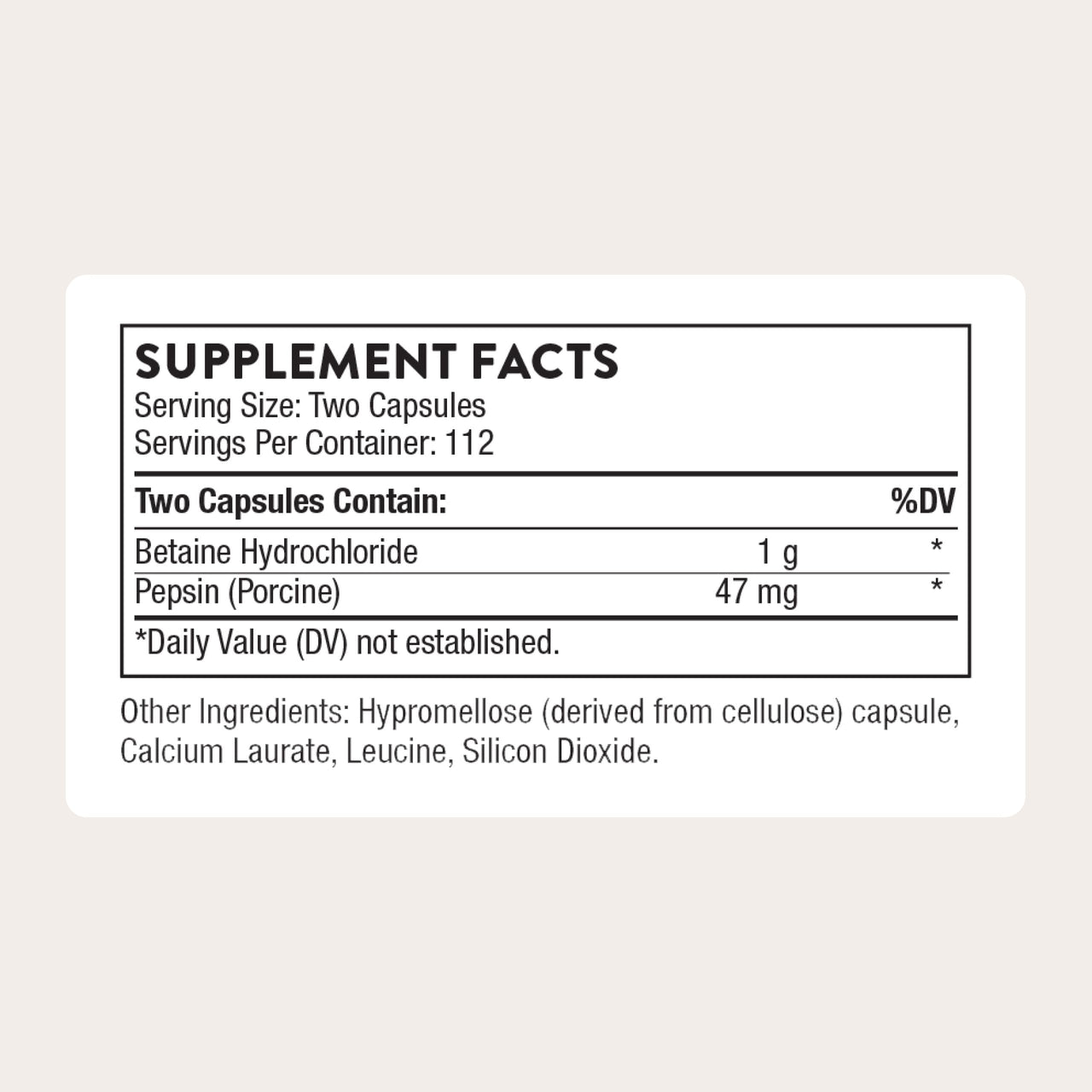 THORNE - Betaine HCL & Pepsin - Digestive Enzyme & Hydrochloric Acid Supplement for Protein Digestion & Occasional Gas or Bloating Relief* - Third-Party Certified - Gluten & Dairy-Free - 225 Capsules