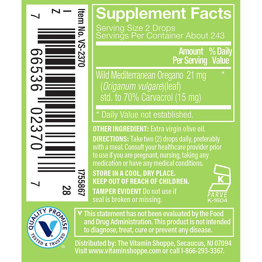 The Vitamin Shoppe Oil of Oregano 21MG, Liquid Herbal Supplement That Supports a Healthy Immune System, Standardized to 70% Carvacrol (0.45 Fluid Ounces Liquid)