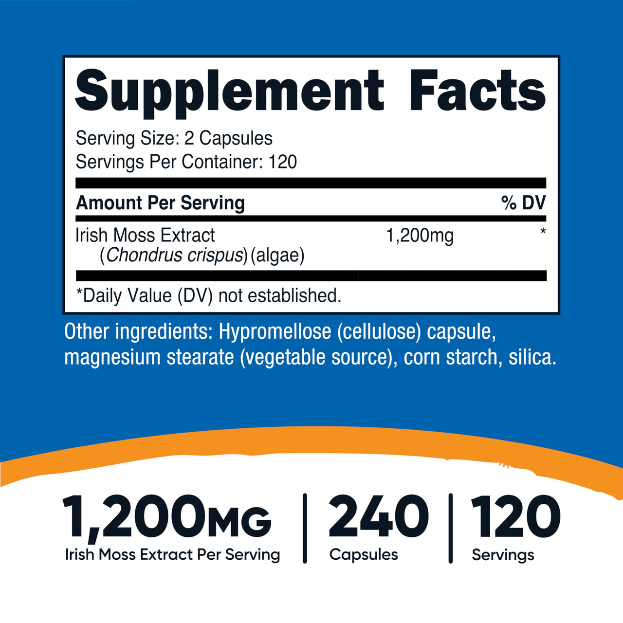 Nutricost Irish Sea Moss Extract Capsules 1,200mg per Serving, 240 Capsules - Vegan, Gluten-Free, 120 Servings Per Bottle