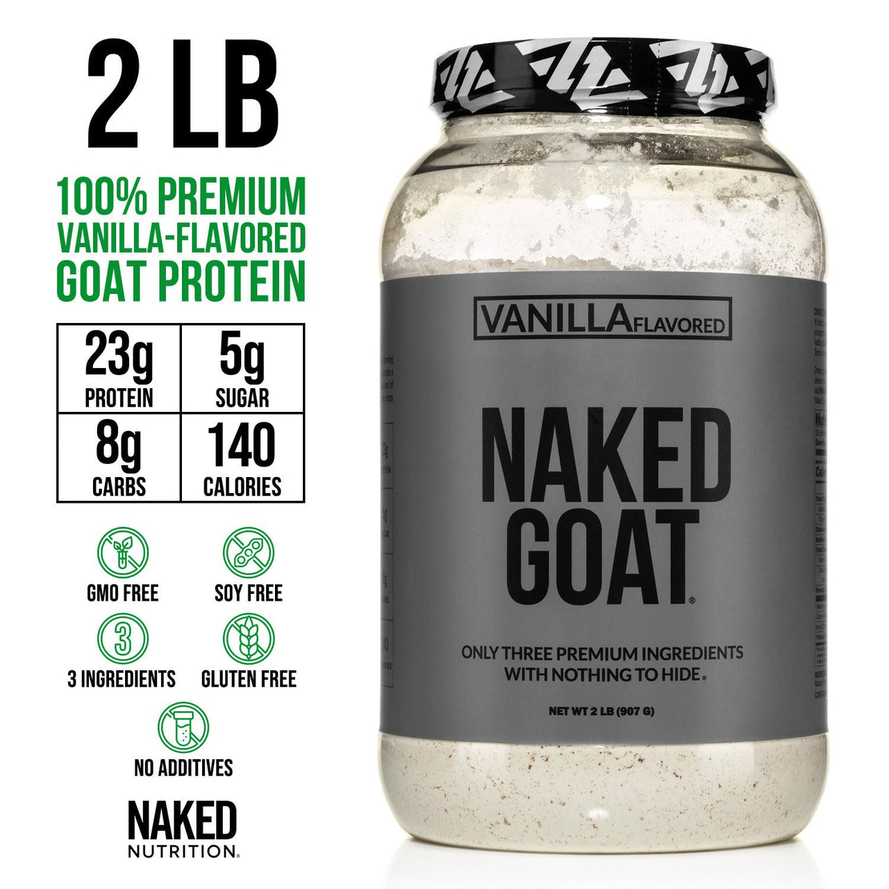 NAKED Goat Vanilla Protein Powder - Pasture Fed Goat Whey Protein Powder from Small-Herd Dairies - Only 3 Ingredients - GMO Free, Soy Free - All Natural - 23 Grams of Protein - 25 Servings