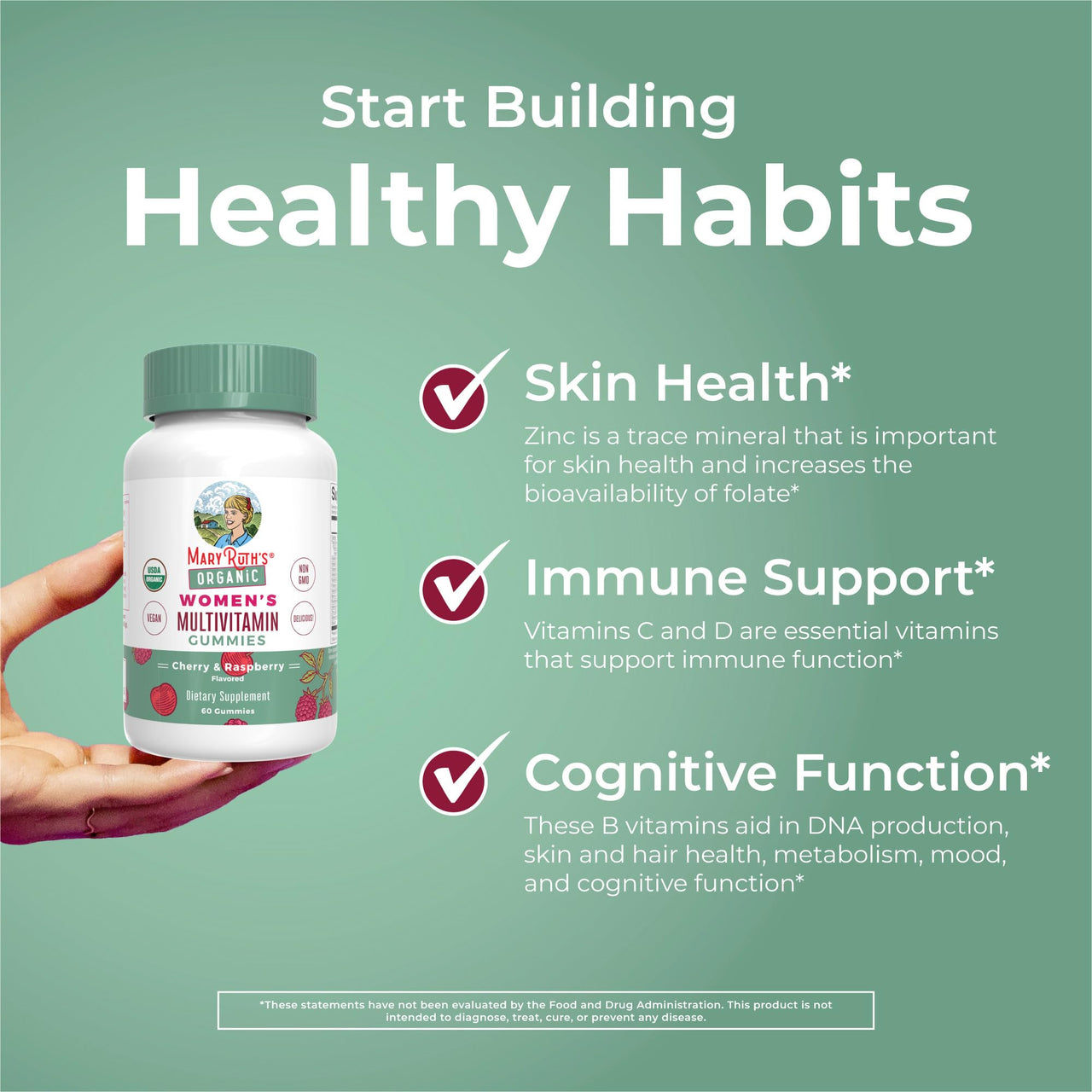 MARYRUTH'S Multivitamin Gummies for Women Ages 14+ | Immune Support | Hair & Skin Health | Reproductive Health | Vitamin A C D E B6 B12 Biotin Zinc Iodine | Organic | Vegan | Non-GMO | 60 Count