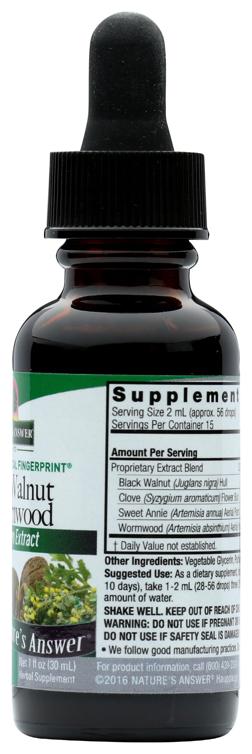 Natures Answer Black Walnut and Wormwood 1 oz 30mL 200mg. Extract, Liquid,promotes digestion,Vegetable Glycerin And Purified Water