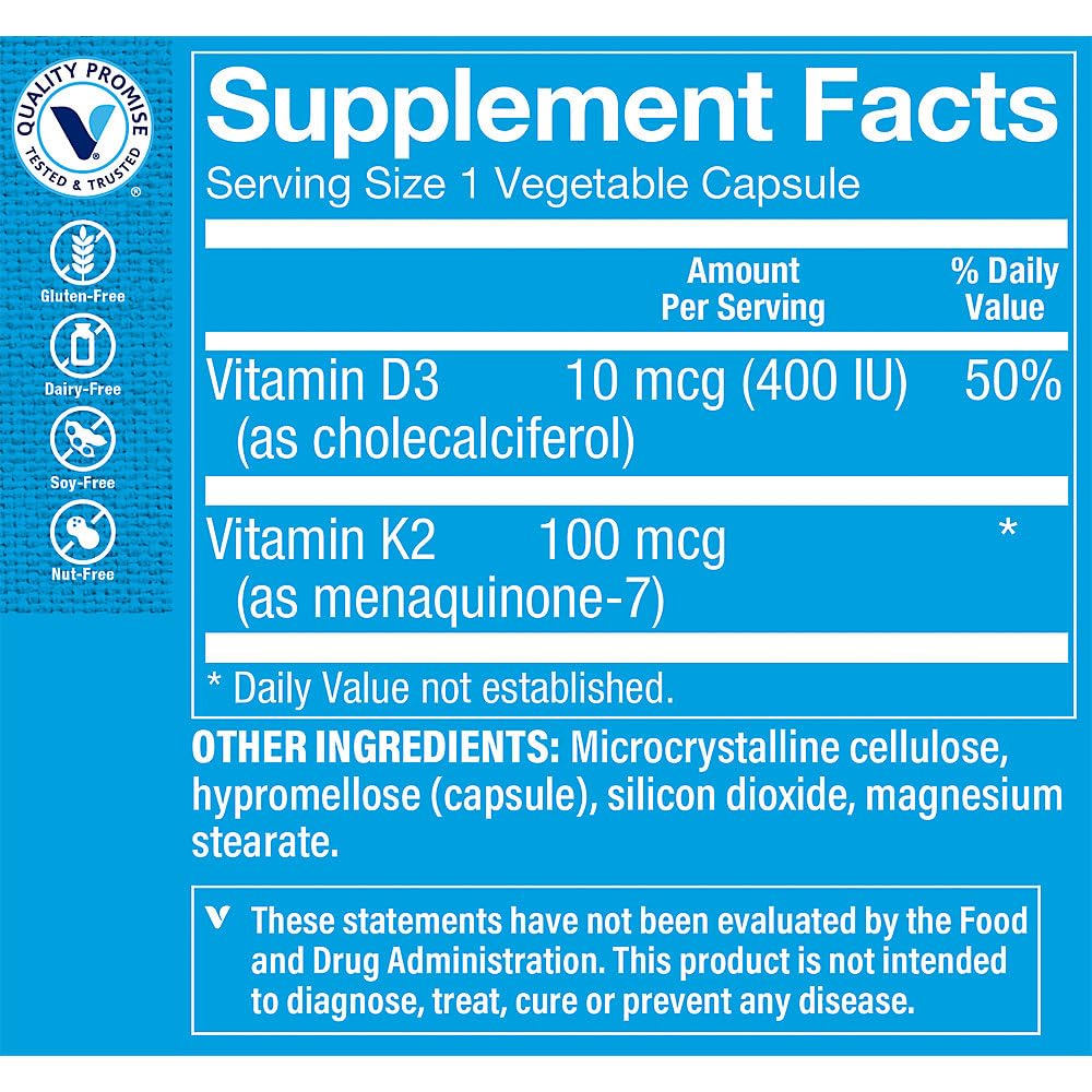 The Vitamin Shoppe Vitamin K2 MK-7 100 MCG - Bone Density & Arterial Health | Menaquinone-7 | 90 Capsules | Vegan