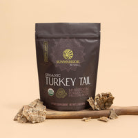 Thumbnail for Sunwarrior Organic Turkey Tail Mushroom Powder | Turkey Mushroom Immune Support | Microbiome Gut Health Support | 50 Servings 100g Pouch | Be Well