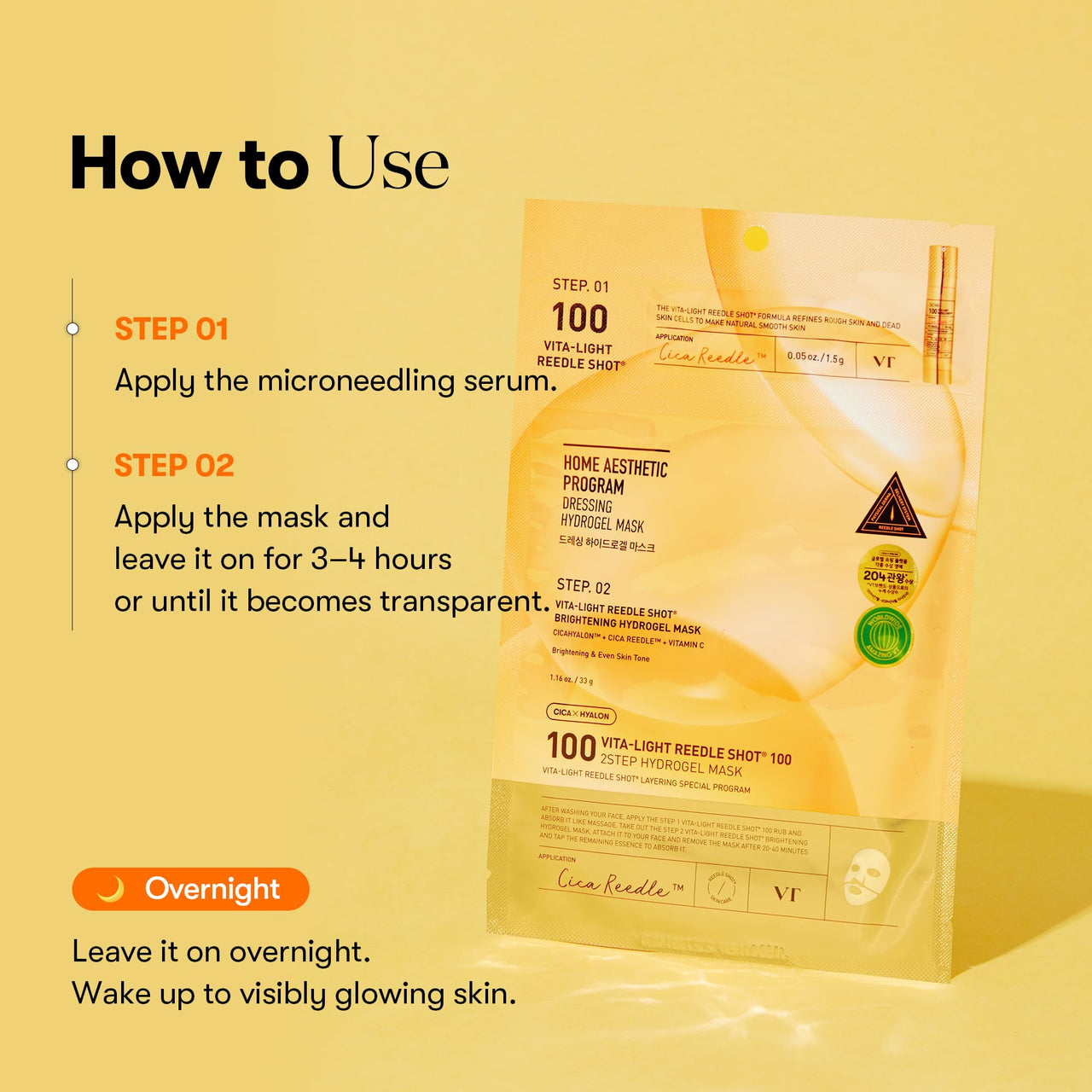 VT COSMETICS Vita-Light Reedle Shot 100 2-Step Hydrogel Mask(34.5gx4ea), Intensive Glowing, Exosome Glutathione Face Mask, Overnight Melting Mask, Korean Facial Mask
