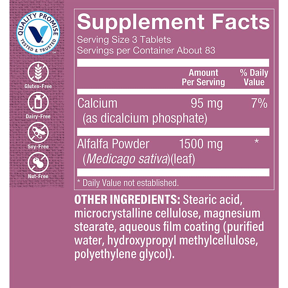 The Vitamin Shoppe Alfalfa 500 Natural Green Food Supplement, (250 Tablets)