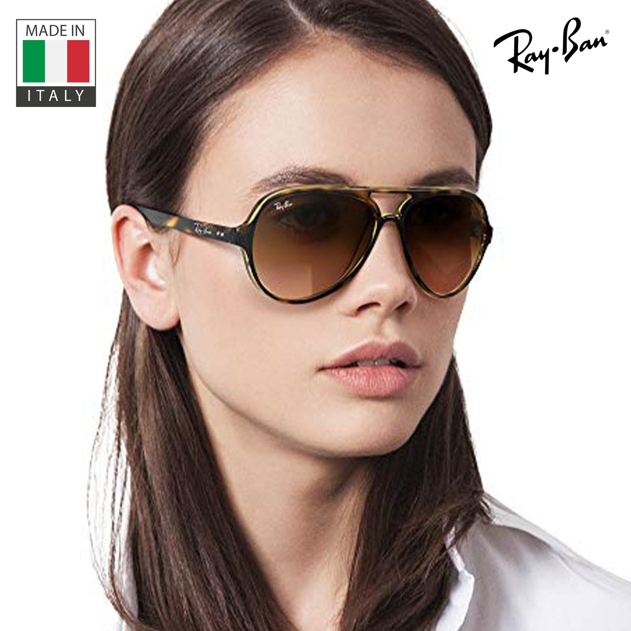 Ray-Ban RB4125 CATS 5000 CLASSIC Pilot Shaped Non-Polarized Sunglasses for Men – Includes Official RAYBAN Eyewear Kit – Ideal Formal & Casual Wear Sunglasses – Light Brown Gradient Lens