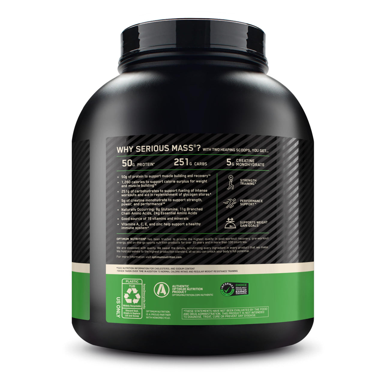 Optimum Nutrition Serious Mass, Weight Gainer Protein Powder, Mass Gainer, Vitamin C and Zinc for Immune Support, Creatine, Chocolate, 6 Pound (Packaging May Vary)