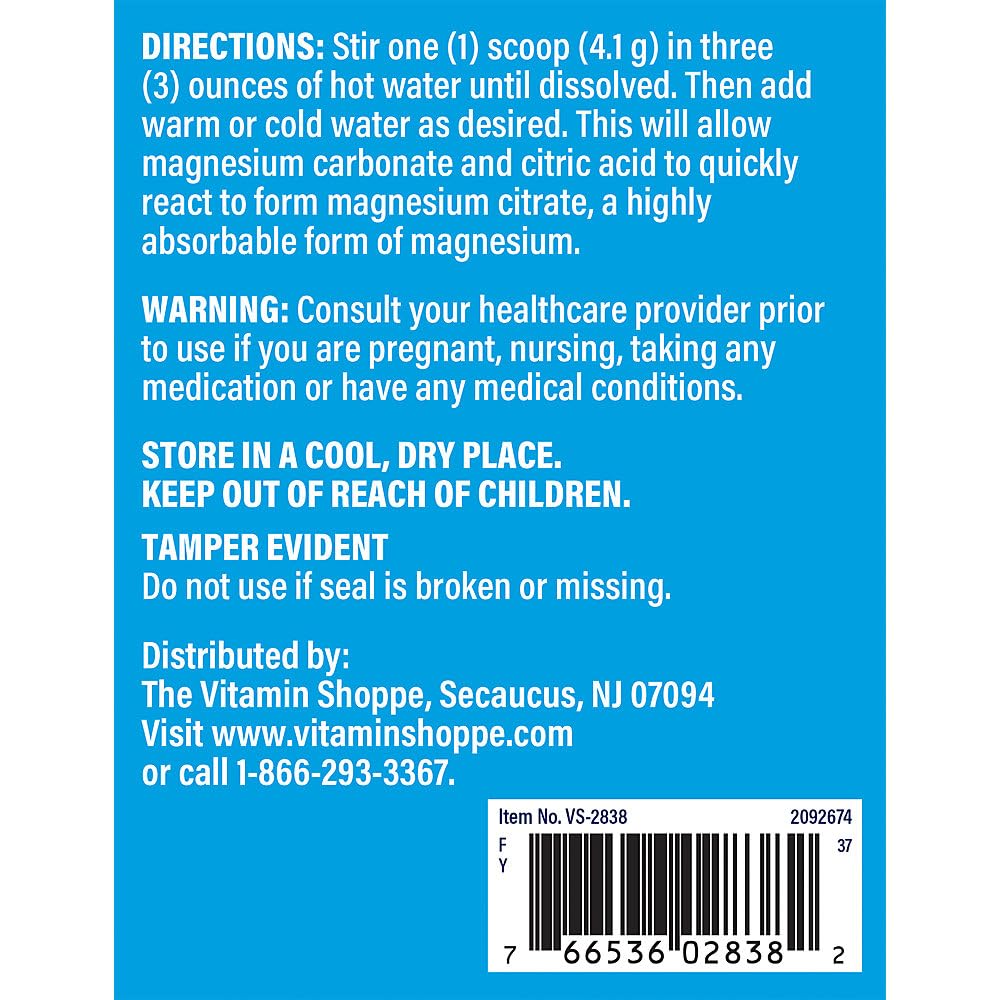The Vitamin Shoppe Calm Zone Magnesium Mineral Powder, 325mg - Unflavored, Relaxation Drink for Muscles, Digestive & Bone Support – Natural Flavor for Calm & Regularity (16 Ounces Powder)